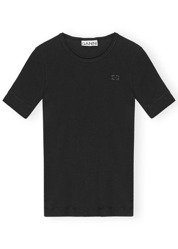 Ganni - Maglietta - Soft Cotton Rib Short Sleeve T-Shirt - Black