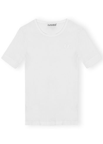 Ganni - Maglietta - Soft Cotton Rib Short Sleeve T-Shirt - Bright White