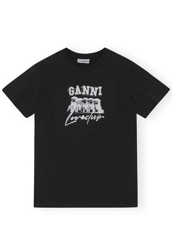 Ganni - Koszulka - Thin Jersey Puppy Love Relaxed T-shirt - Black