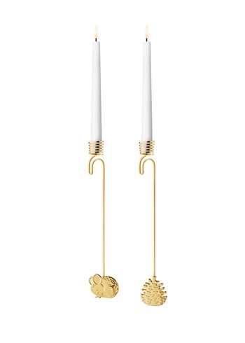 Georg Jensen - Christbaumschmuck - 2023 Candleholder Set - Gold Plated Mouse & Pine Cone