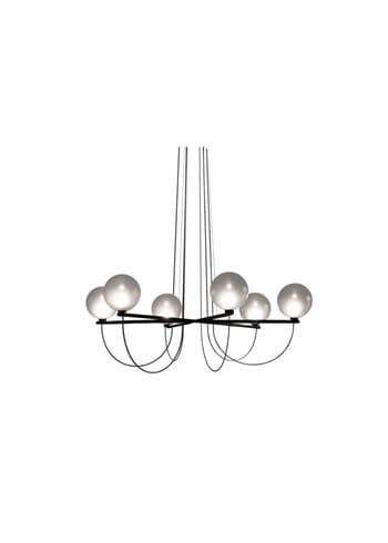 Handvärk - Pendant Lamp - Globe Chandelier - Black Powder Coated Steel - Smoked Glass