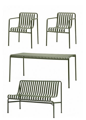HAY - Tuinmeubelset - 1 Palissade Bord , 2 Palissade Dining Armchair og 1 Palissade Dining Bench - Olive