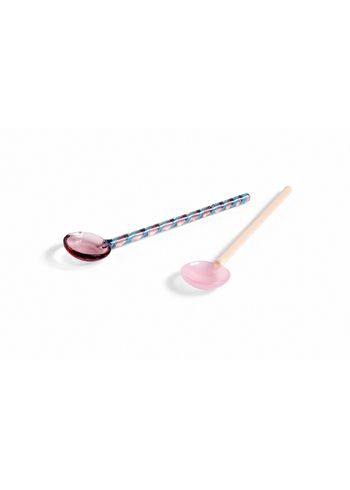 HAY - Skeer - Glass Spoons - Round - Aubergine & Light Pink