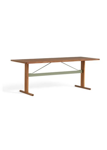 HAY - Spisebord - Passerelle High Table - Clear Water-Based Lacquered Walnut w. Thyme Green Crossbar