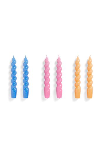 HAY - Stearinlys - Spiral Candles / Bundle - Set of 6 - Sky Blue / Dark Pink / Dark Peach