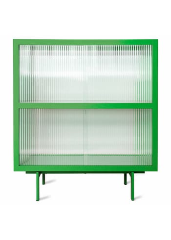 HKLiving - Byrå - Cupboard With Ribbed Glass - Green Stained Ash Wood - Clear Ribbed