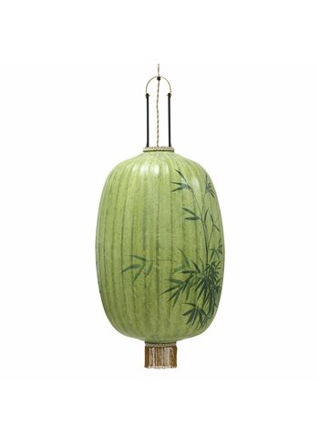 HK Living - Lyhty - Traditional Lantern Bamboo Painting - Green/Antique Look With Handpainting