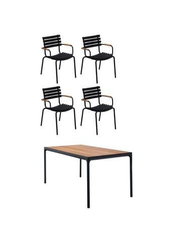 HOUE - Puutarhakalustesarja - 1 Four Table, 4 Reclips Dining Chair - Bamboo Table/Bamboo Chairs