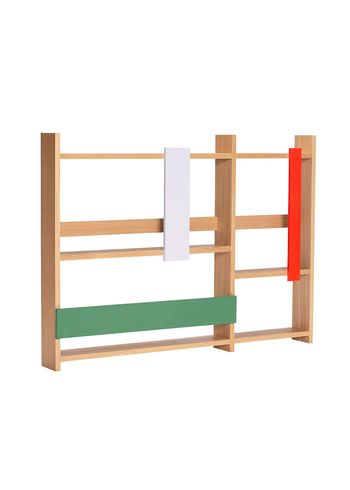 Hübsch - Shelf - Arki Wall Shelf/Magazine Holder - Green / Grey / Natural / Red