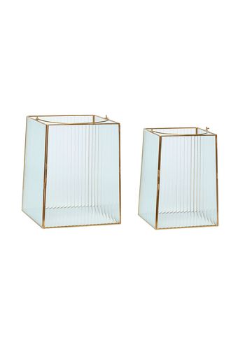 Hübsch - Lantaarn - Ripple Lanterns Clear/Brass (set of 2) - Messing / Helder