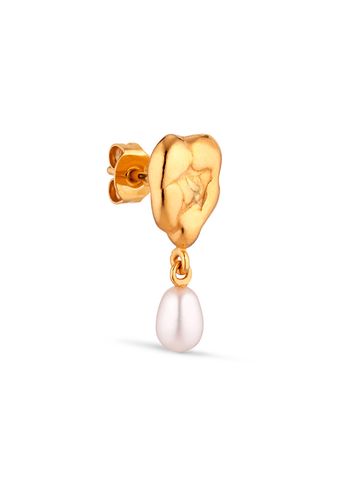 Jane Kønig - Earring - Drippy Earstud with Pearl Pendant - Gold