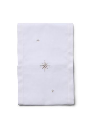 Langkilde & Søn - Mantel - White table runner with embroidered silver stars - Snehvid