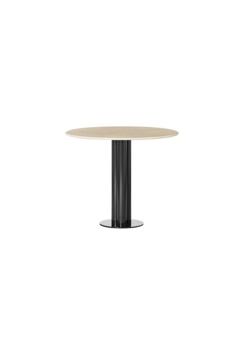 Louise Roe - Dining Table - Roundabout Beige Table - Sunny Beige Marble With Black Base