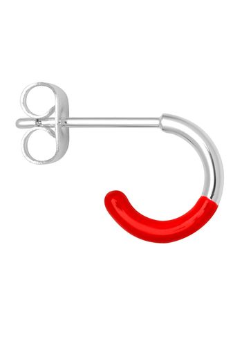 LULU Copenhagen - Earring - Color Hoop Half Dip - Silver/Passion Red