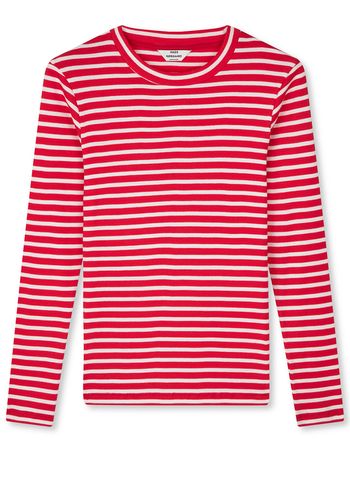 Mads Nørgaard - Blúzka - 2x2 Cotton Stripe Tuba Tee Ls - High Risk Red/White Alyssum