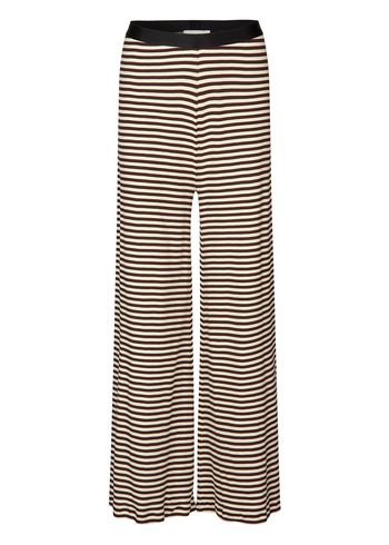 Mads Nørgaard - Calças - 2x2 Cotton Stripe Veran Pants - 2X2 Stripe Black Coffee/Vanill