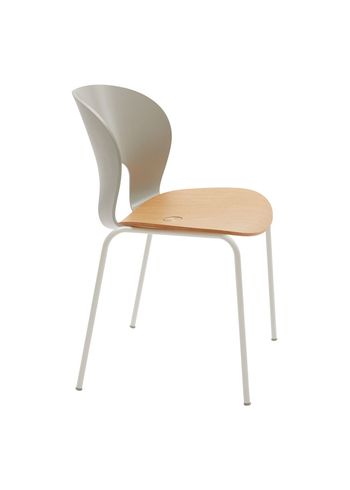Magnus Olesen - Chaise à manger - Ø Chair - Frame: White / Seat: Lacquered Oak / Screw: Brass / Back: Grey