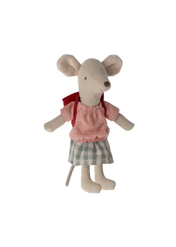 Maileg - Stuffed Animal - Bicycle Mouse - Big Sister With Bag - Rød