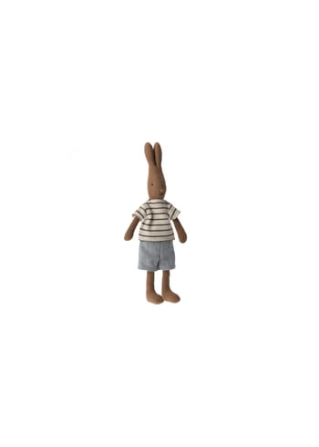 Maileg - Stuffed Animal - Rabbit size 1, Chocolate brown - Striped blouse and shorts - Brown