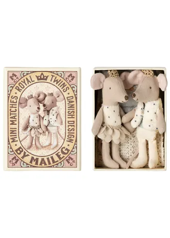 Maileg - Libro per bambini - Royal Twin Mice, Little Sister And Brother In Matchbox - Twin mice