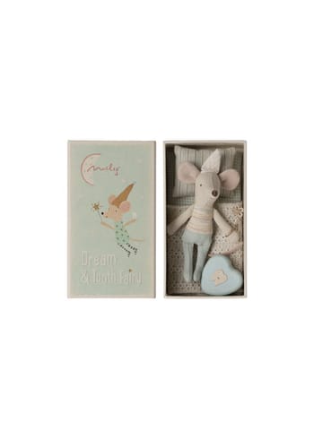 Maileg - Stuffed Animal - Tooth fairy mouse in matchbox - Light blue