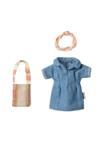 Maileg - Příslušenství pro panenky - Denim Dress And Bag - Mum Mouse - Mum