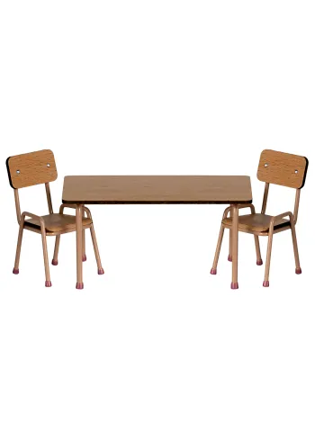 Maileg - Banco de criança - Table And Chair Set, Mouse - Dark powder