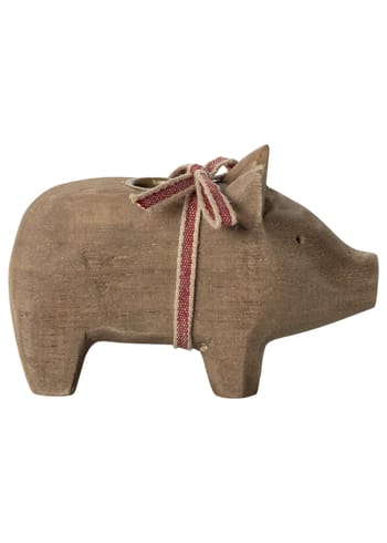 Maileg - Vánoční ozdoby - Candle Holder, Pig Nature - Small