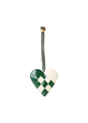 Maileg - Julgransdekorationer - Metal Ornament - Dark Green - Flettet Hjerte - Large