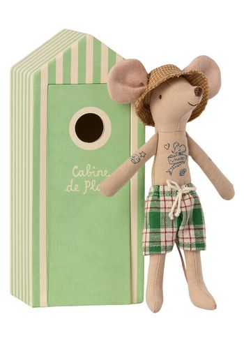 Maileg - Juguetes - Beach mice - Dad in Cabin de Plage - Green/Sand/Brown/Red/White