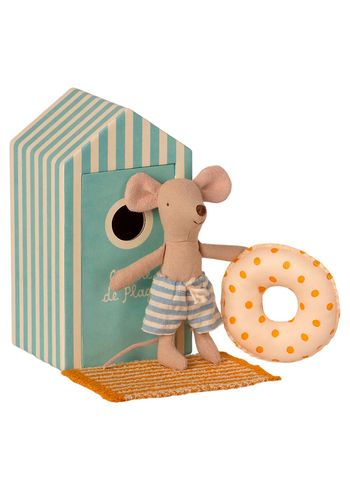 Maileg - Jouets - Beach Mouse - Little brother in a beach hut - Sand/Blue/White
