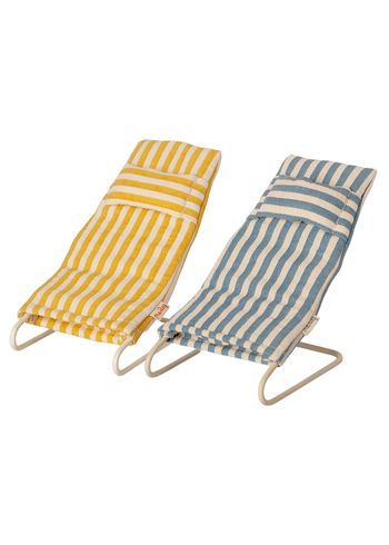 Maileg - Zabawki - Beach chair set - Mouse - Yellow/Blue/White
