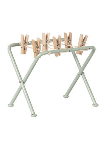 Maileg - Zabawki - Miniature drying rack with clothes pegs - Metal / Wood