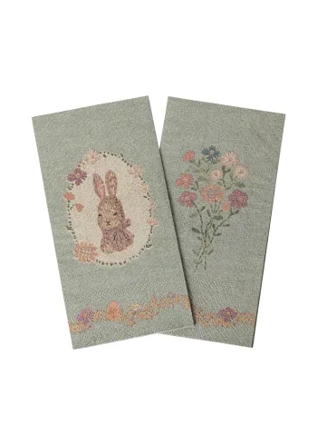 Maileg - Papierserviette - Easter napkin, Lapin de Pâques - Green / Rose