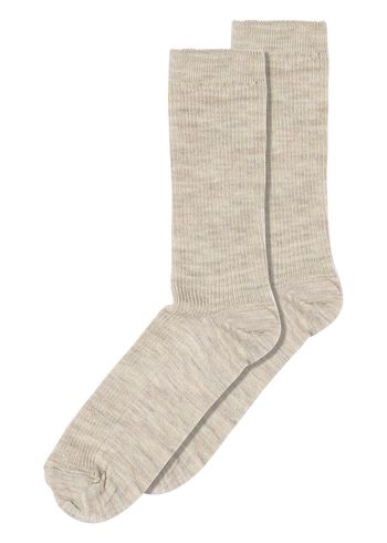 MP Denmark - Meias - Fine Wool Rib Socks - Light Brown Melange (col. 489)