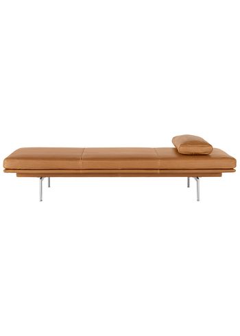 Muuto - Daybed - Outline Daybed - Frame: Polished Aluminium / Fabric: Cognac Refine Leather w. Cushion