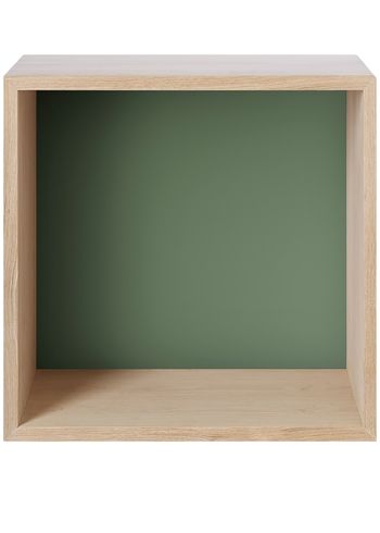 Muuto - Plank - Mini Stacked Storage System / 2.0 - Oak / Dusty green backboard - Medium