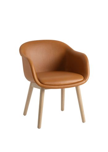Muuto - Office Chair - Fiber Conference Armchair - Refine Leather Cognac / Oak / Wood Base