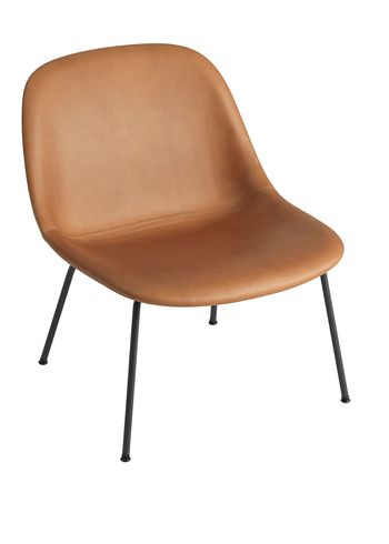 Muuto - Sedia a sdraio - Fiber Lounge Chair - Tube Base - Refine Leather Cognac/Black
