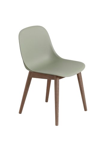 Muuto - Eetkamerstoel - Fiber Side Chair - Wood Base - Dusty Green/Stained Dark Brown