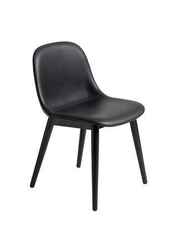 Muuto - Spisebordsstol - Fiber Side Chair - Wood Base - Refine Leather Black/Black
