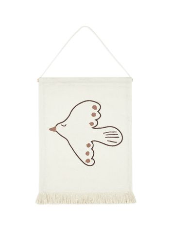 Nobodinoz - Decorazione murale per bambini - Landscape Bird Embroidery Wall Hanging - Brown Natural