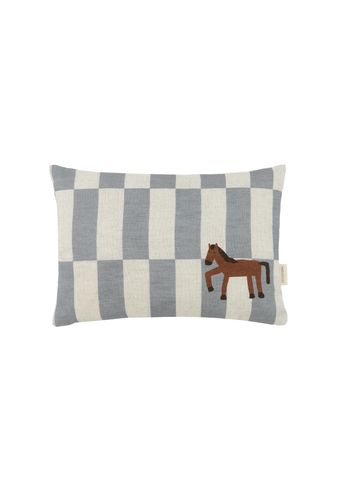 Nobodinoz - Pillow - Rectangular Cushion In French Linen Vibes S - Blue tiles horse