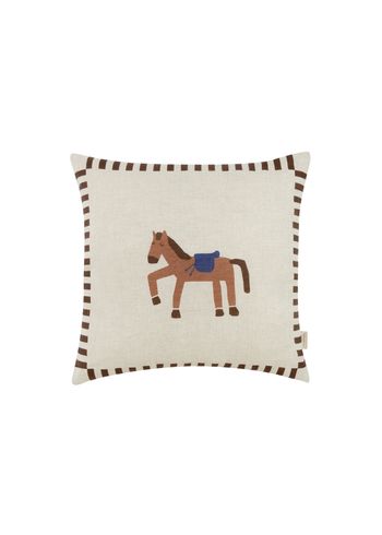 Nobodinoz - Almofada - Square Cushion In French Linen Vibes - Charcoal stripes horse