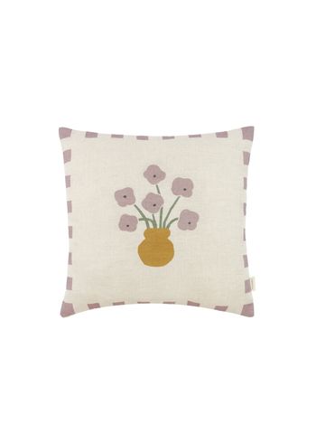 Nobodinoz - Pillow - Square Cushion In French Linen Vibes - Lilac checks flowers