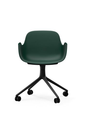 Normann Copenhagen - Chaise de bureau - Form Armchair Swivel 4W - Green - Black Aluminum