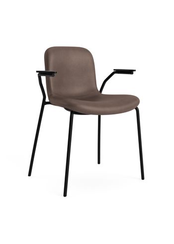 NORR11 - Chaise - Langue Chair Soft Steel w. Armrest - Frame: Black Steel / Armrest: Black Oak / Upholstery: Dunes - Dark Brown 21001