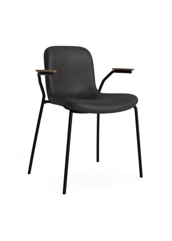 NORR11 - Chaise - Langue Chair Soft Steel w. Armrest - Frame: Black Steel / Armrest: Light Smoked Oak / Upholstery: Dunes - Anthracite 21003
