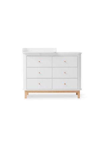 Oliver Furniture - Puslebord - Wood Puslekommode - Hvid / Eg - 6 skuffer m. lille pusleplade