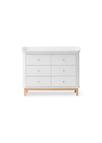 Oliver Furniture - Puslebord - Wood Puslekommode - Hvid / Eg - 6 skuffer m. stor pusleplade